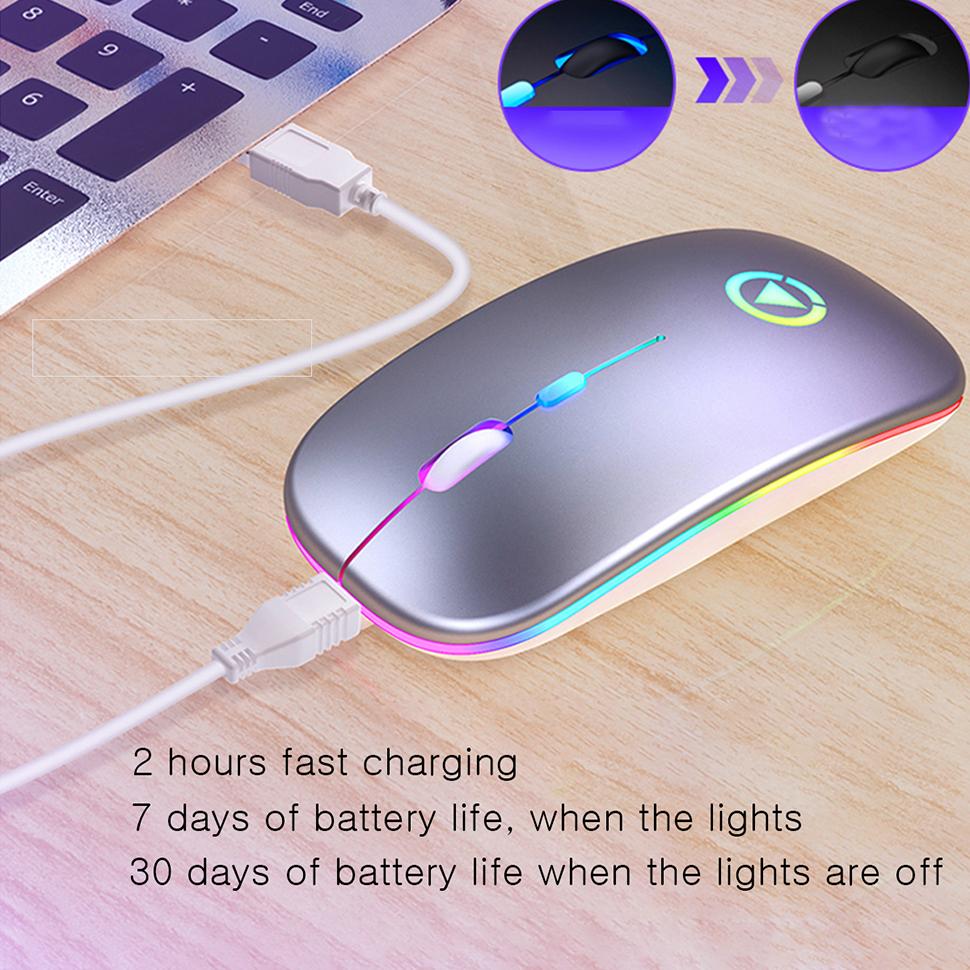 LED Backlit Sạc Không Dây USB Thu Công Thái Quang Chơi Game Im Lặng Máy Tính Laptop Chuột Wirelesss