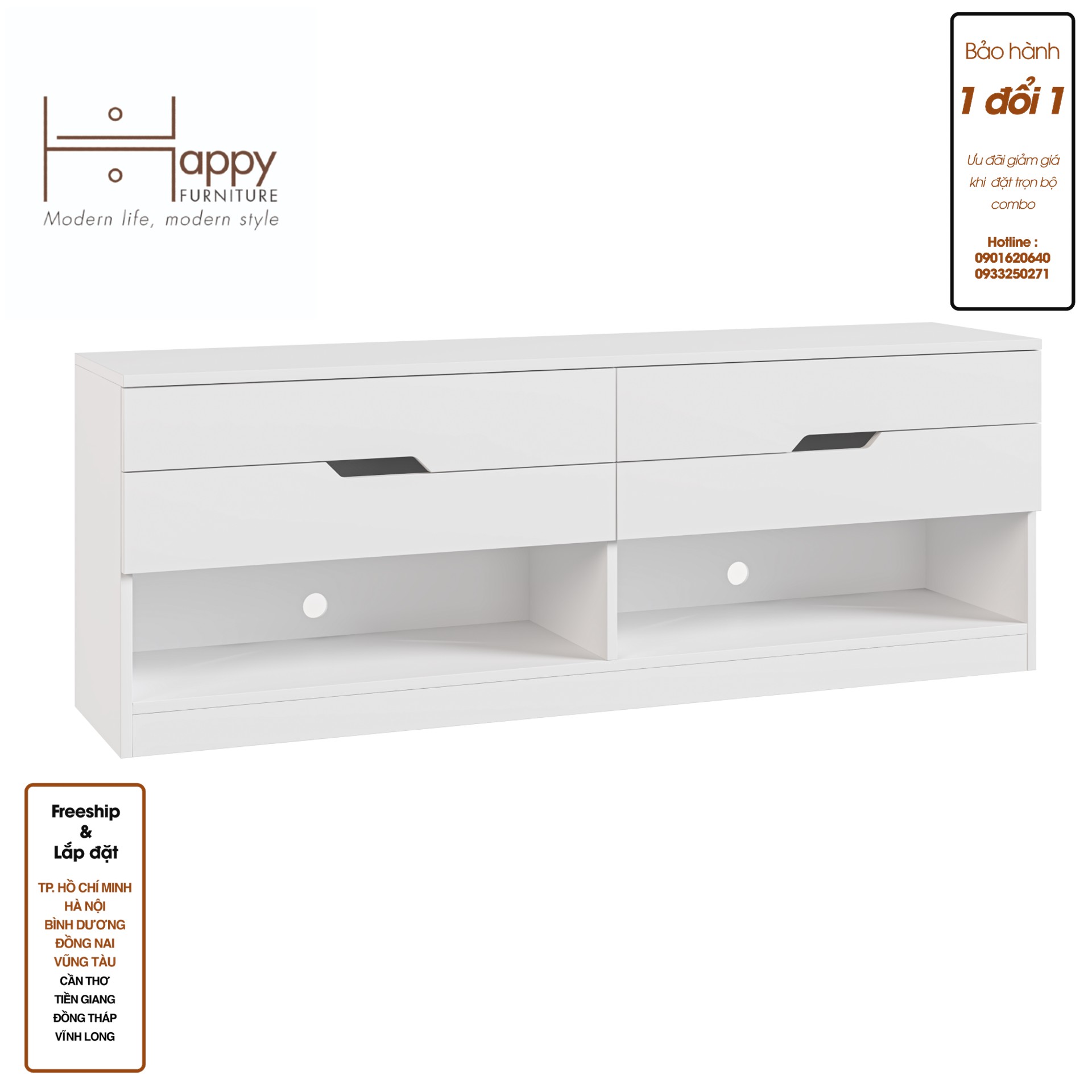 [Happy Home Furniture] DASH, Kệ Tivi 4 ngăn kéo, 150cm x 35cm x 54cm ( DxRxC)   , KTV_005