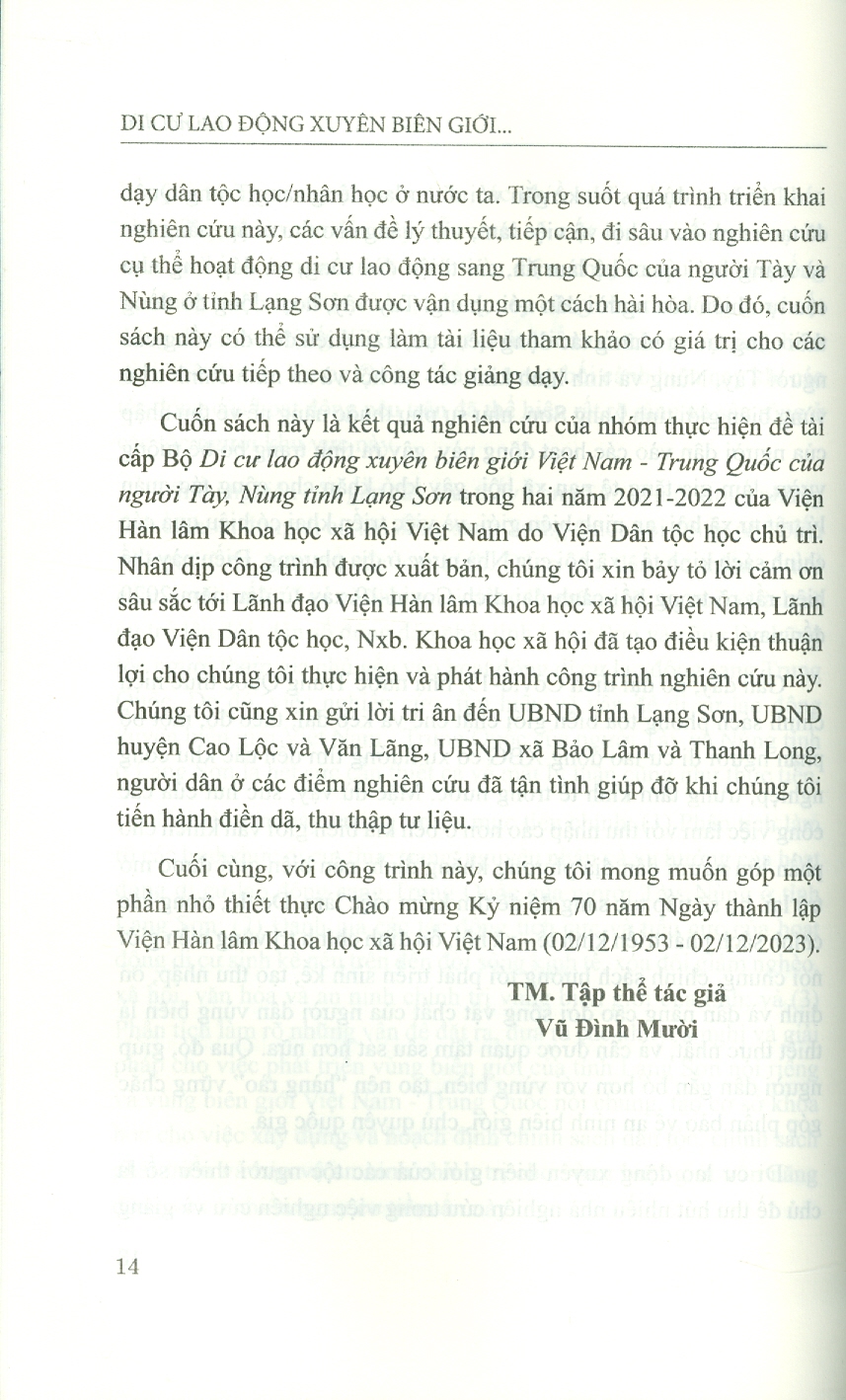 Di Cư Lao Động Xuyên Biên Giới Của Một Số Tộc Người Ở Vùng Biên Giới Việt Nam - Trung Quốc (Sách chuyên khảo) - Viện Hàn lâm Khoa học Xã hội Việt Nam - Vũ Đình Mười chủ biên