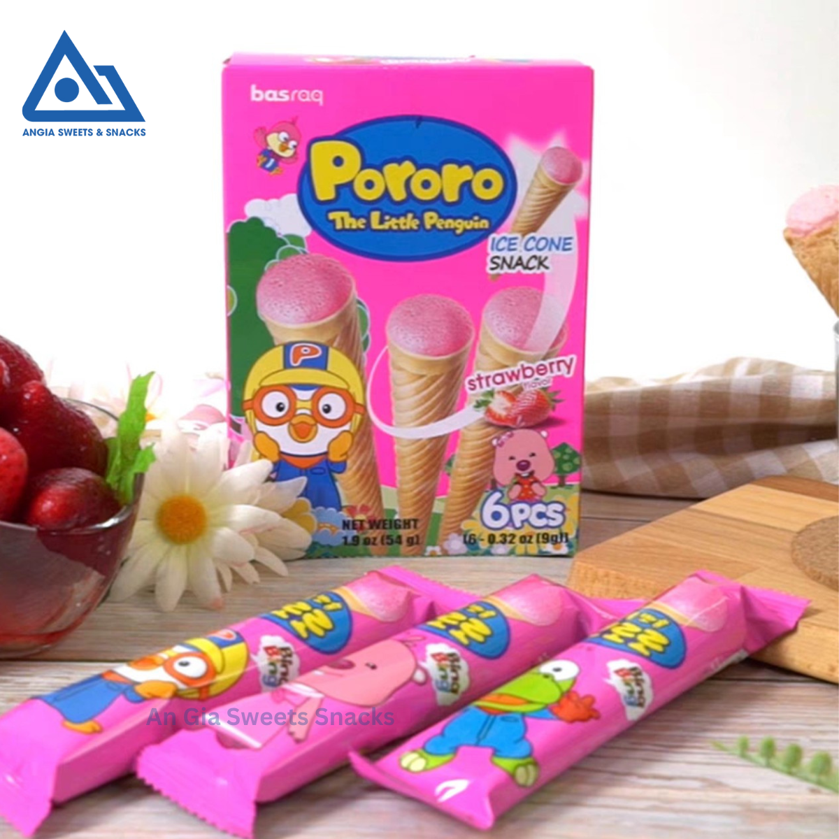 Bánh kem ốc quế Pororo Hàn Quốc 54g, bánh ăn vặt cho bé đủ vị chuối socola dâu sữa chua An Gia Sweets Snacks