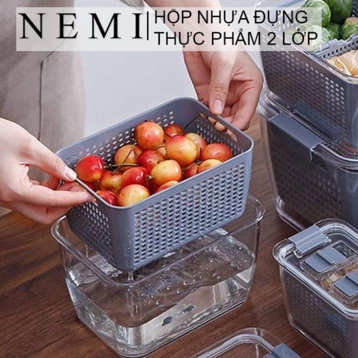 COMBO 2 Hộp Đựng Thực Phẩm Tủ Lạnh 2 Lớp Có Lỗ Thoát Nước, Có Khóa Thoát Khí, Dễ Dàng Bảo Quản Rau Củ