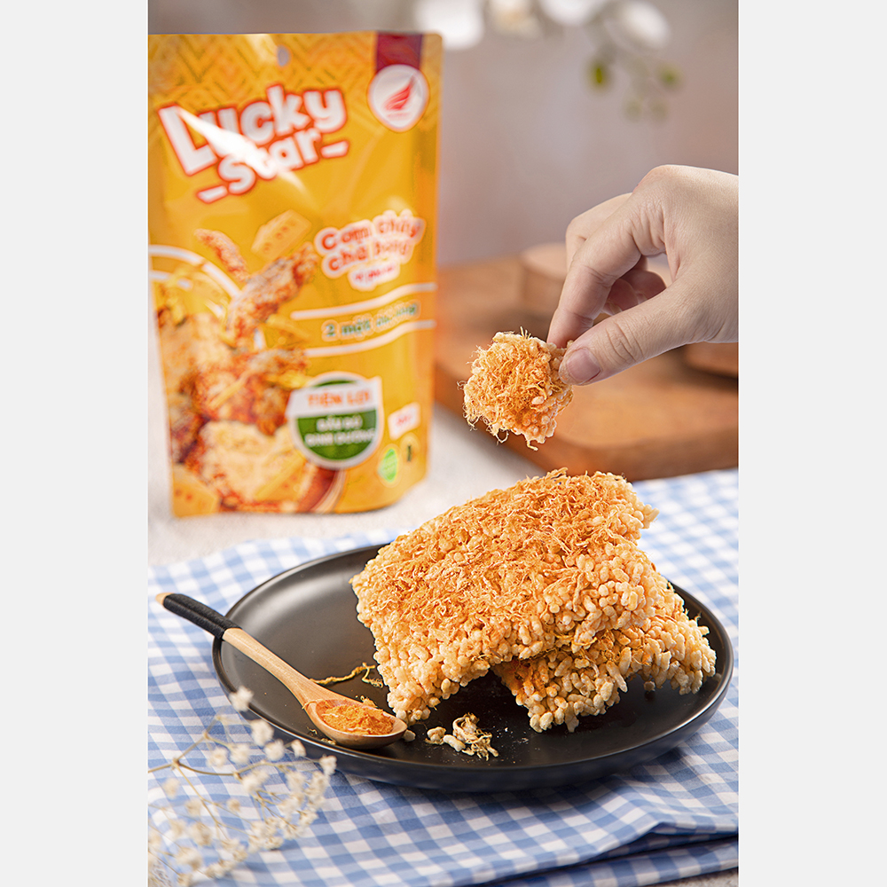 Cơm cháy chà bông vị phô mai đồ ăn vặt dinh dưỡng Lucky Star gói 50g thơm ngon đậm vị, cơm cháy Việt Nam đảm bảo ATTP