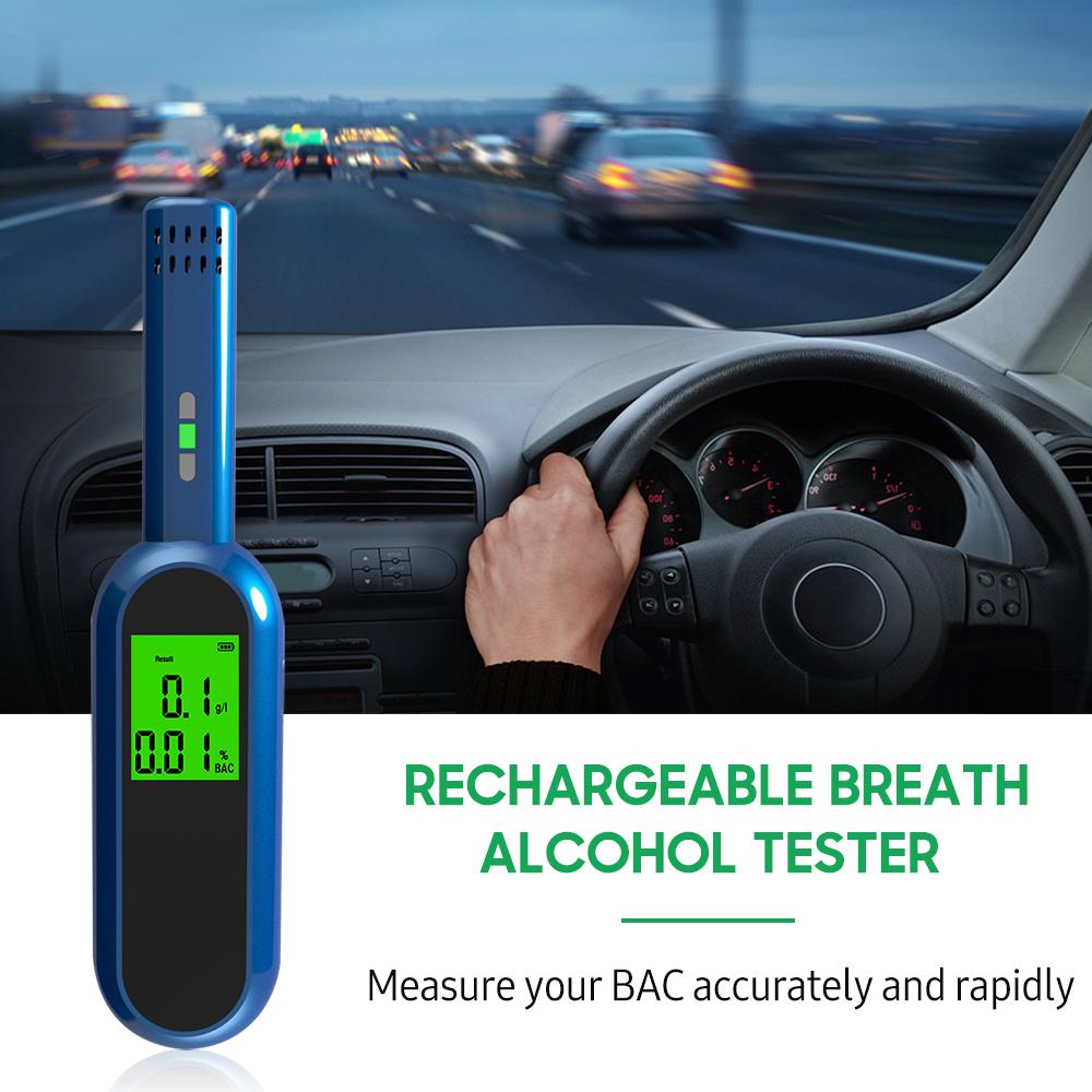 Rechargeable Breath Alcohol Tester LCD Digital Breathalyzer Blowing Alcohol Tester Portable Hand-held Drunk Driving Detection Gauge