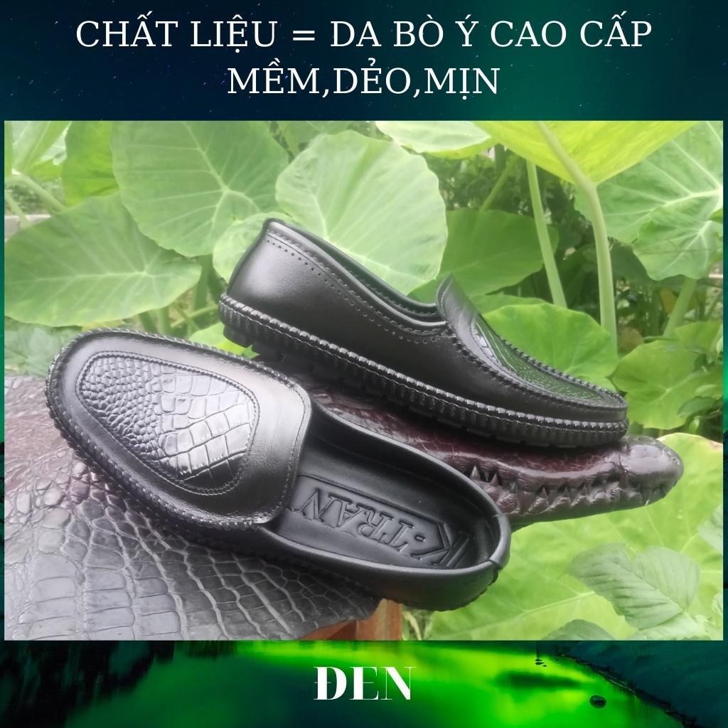 Giày lười nam,giày da nam mã K226 hàng thủ công tinh xảo cao cấp việt nam,kết hợp chất liệu da bò và da trăn màu vàng