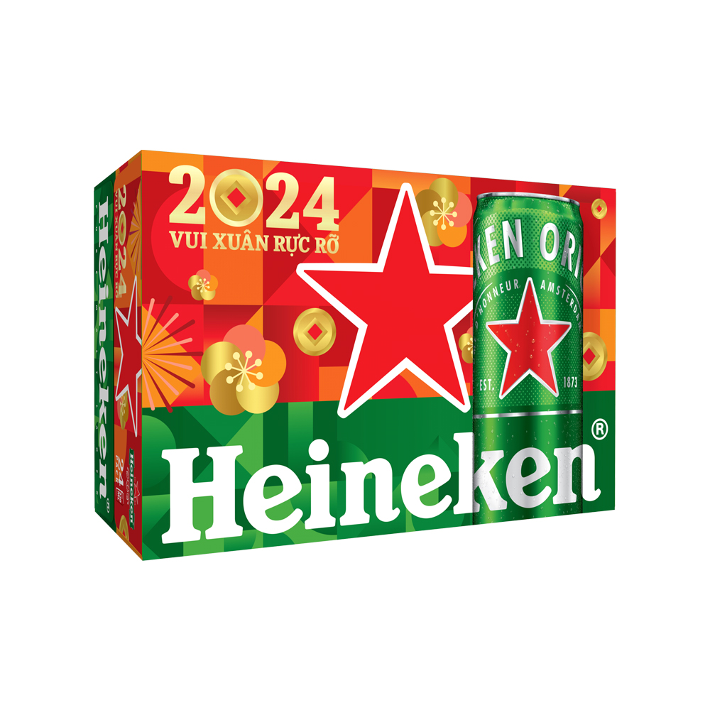 Thùng 24 lon bia Heineken 330ml/lon - Bao bì Xuân