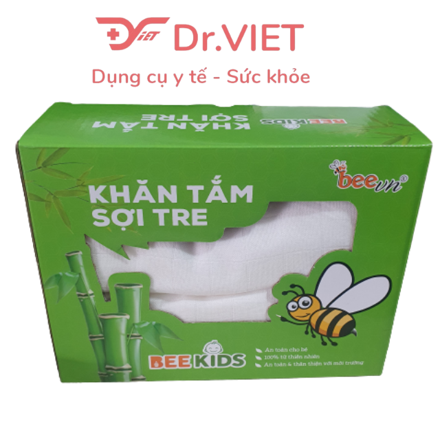 Khăn tắm sợi tre Bee Kids BeeVN Chính hãng - Hộp 2 chiếc - Khăn mềm mịn, dễ thấm hút, thành phần tự nhiên,  kháng khuẩn, an toàn cho bé, thân thiện với môi trường (Màu ngẫu nhiên)