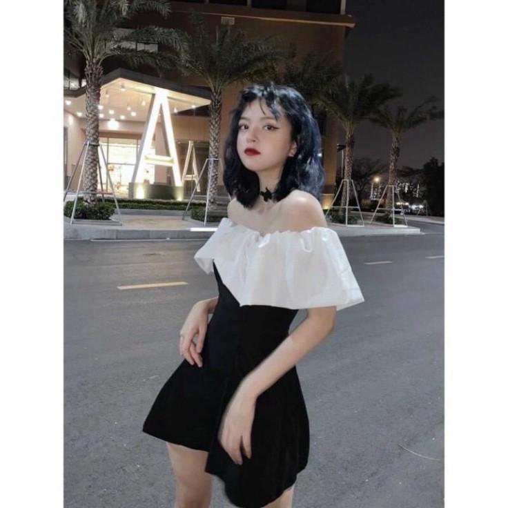 Váy trễ vai bèo ngực trắng / Đầm trễ vai dáng ôm phối ngực trắng_Moonunisex