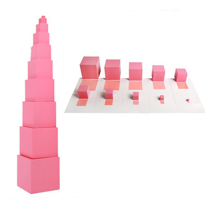 Giáo cụ Montessori Bộ tháp hồng kèm thẻ size to