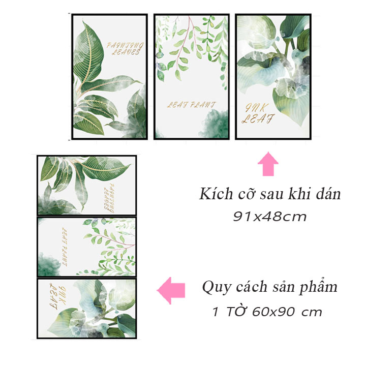 Decal dán tường chất liệu PVC loại 1 dày dặn, sắc nét, trang trí phòng khách, quán cafe- khung ảnh lá nhiệt đới- mã sp LV05