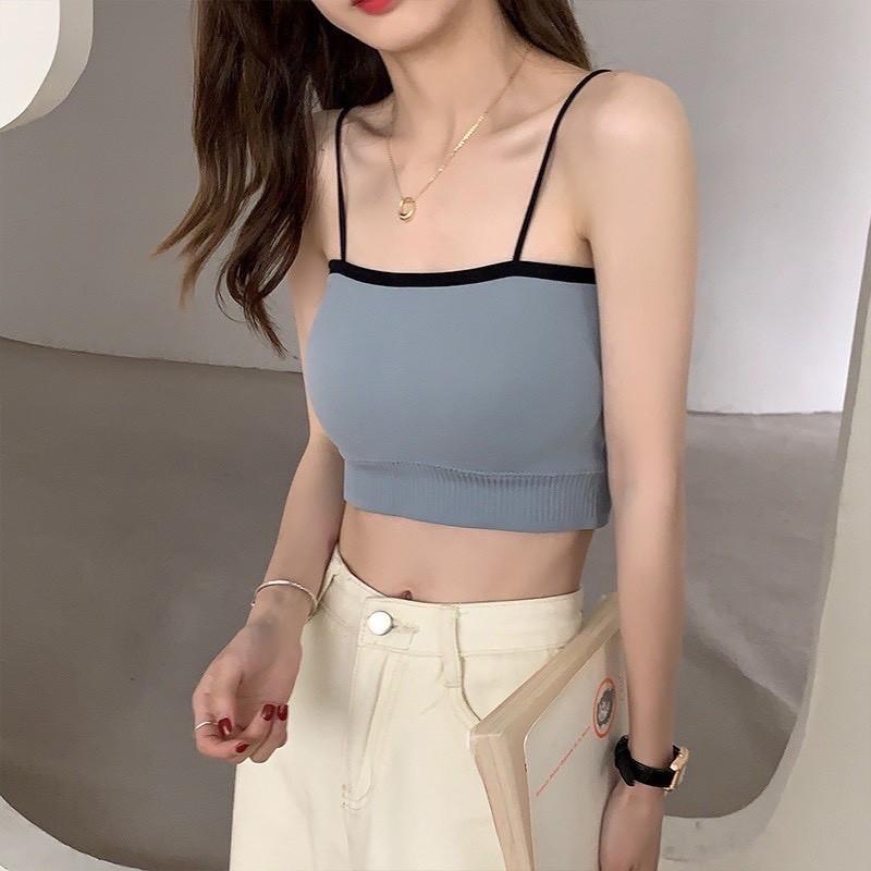 Áo bra cotton tăm gam màu pastel quyến rũ( có mút đệm ngực) - Áo 2 dây croptop tập gym, yoga