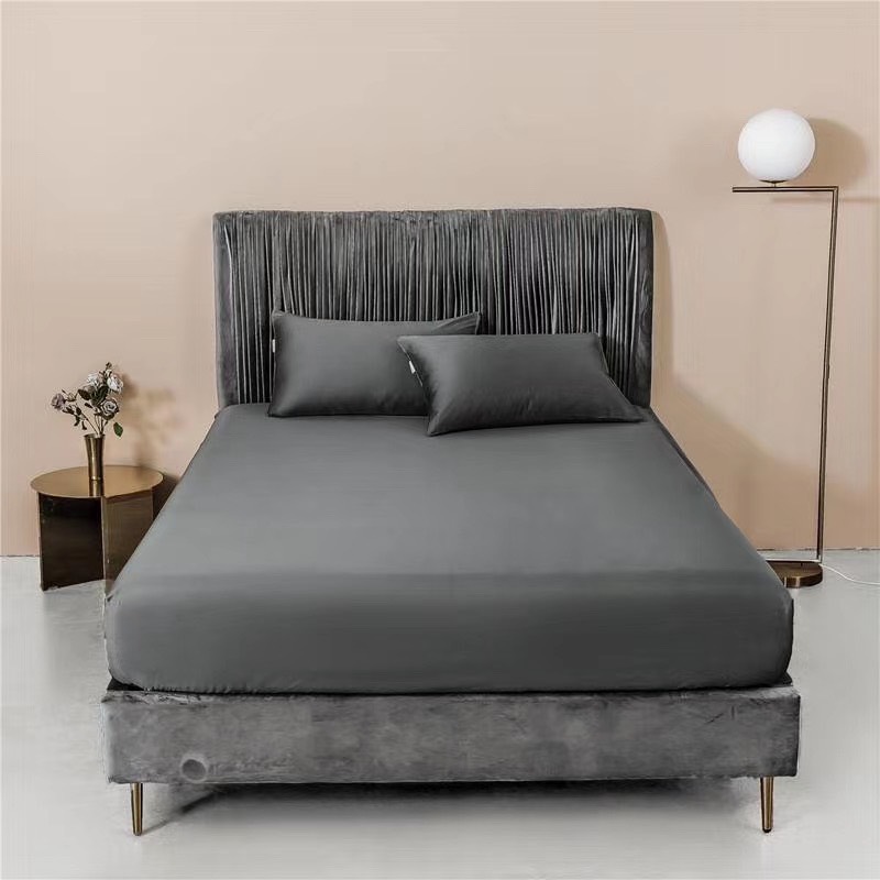 Bộ Ga Chun &amp; Vỏ Gối Cotton 60S - Ghi Đậm
