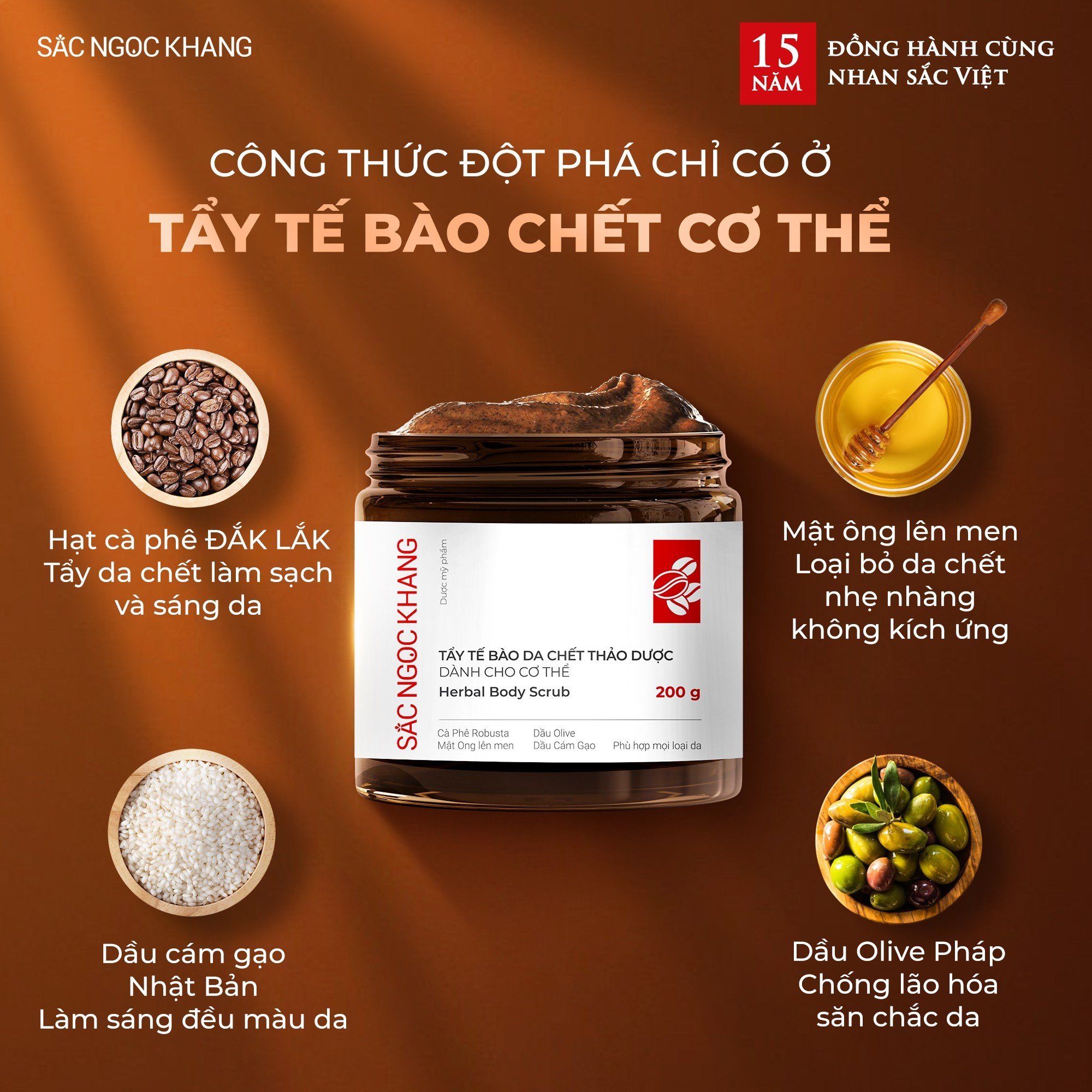 Tẩy tế bào da chết thảo dược dành cho cơ thể Sắc Ngọc Khang hũ 200g