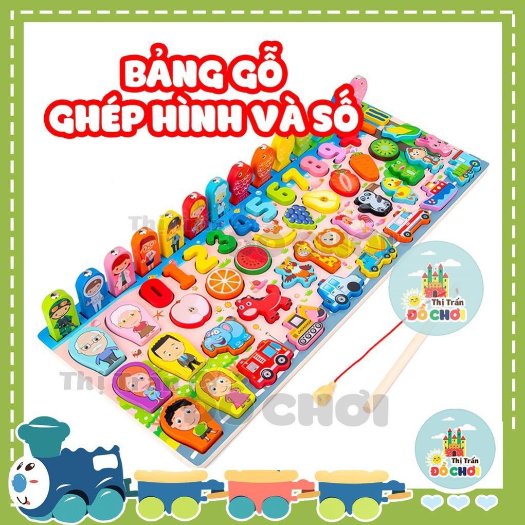 Bộ đồ chơi học tập cho bé bảng ghép hình và số bằng gỗ kèm câu cá nam châm 36 chi tiết 9650