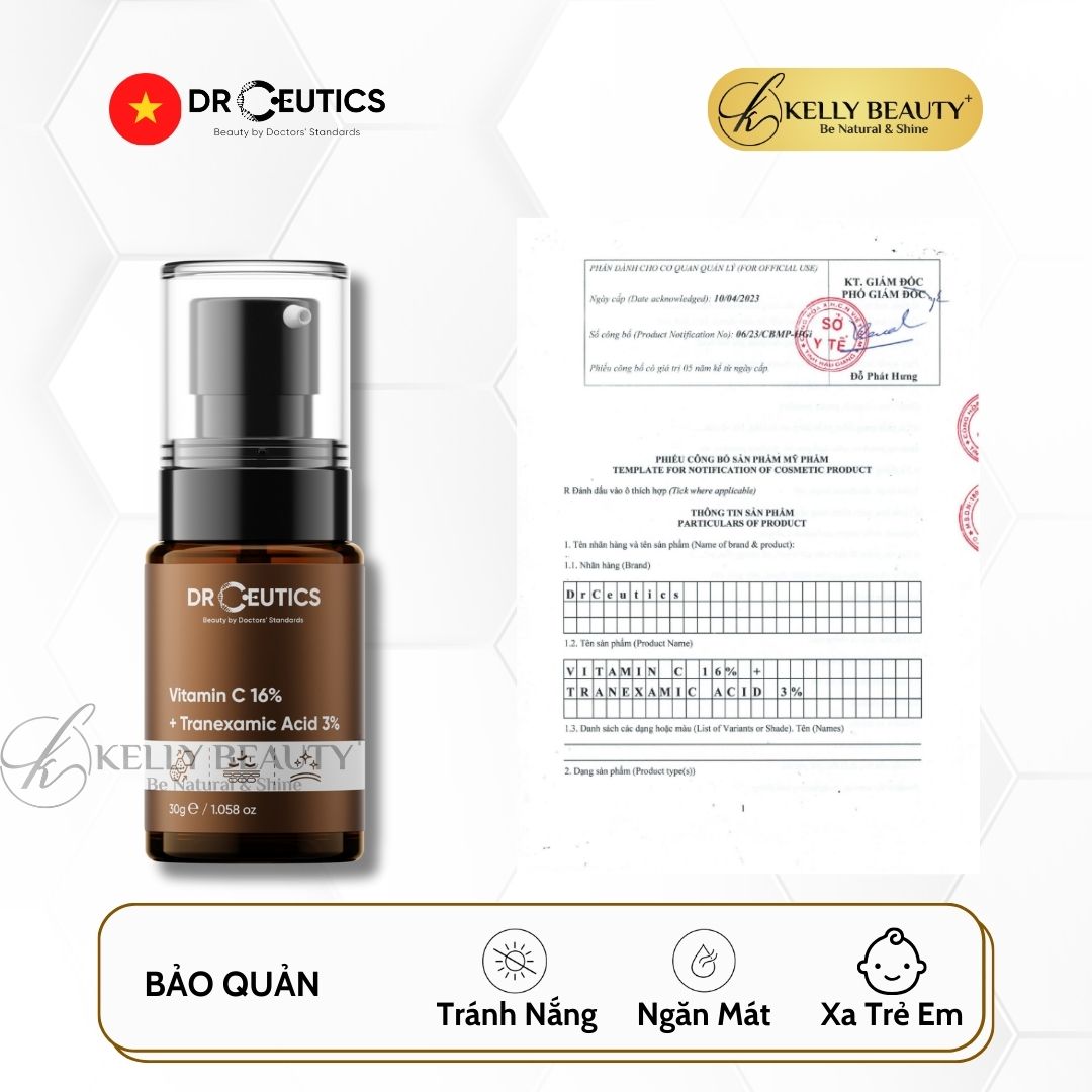 DrCeutics Vitamin C 16% + Tranexamic 3% - Tinh Chất Chống Lão Hóa, Sáng Da, Mờ Thâm Nám | Kelly Beauty