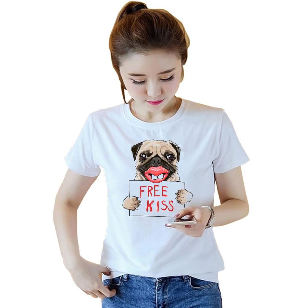 Áo thun nữ đẹp form rộng in hình free kiss vải dày min