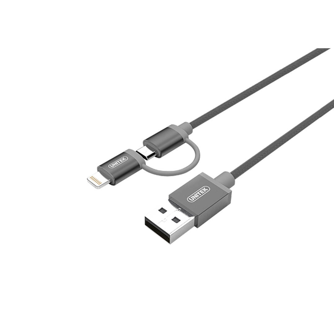 Cáp USB 2.0 To Iphone 6 + Micro USB Unitek 1m  (Y-C 4031GY)  - HÀNG CHÍNH HÃNG