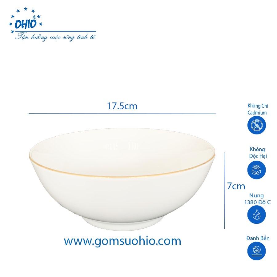 Tô Khum 18cm Sứ Trắng Viền Kim OHIO