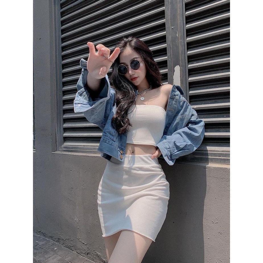 Ao ống croptop thun gân dáng dài, không đệm mút, SiêuHot, SiêuSe.xy chất liệu cogiãn Nữ Women Dáng Ngắn Áo Ong