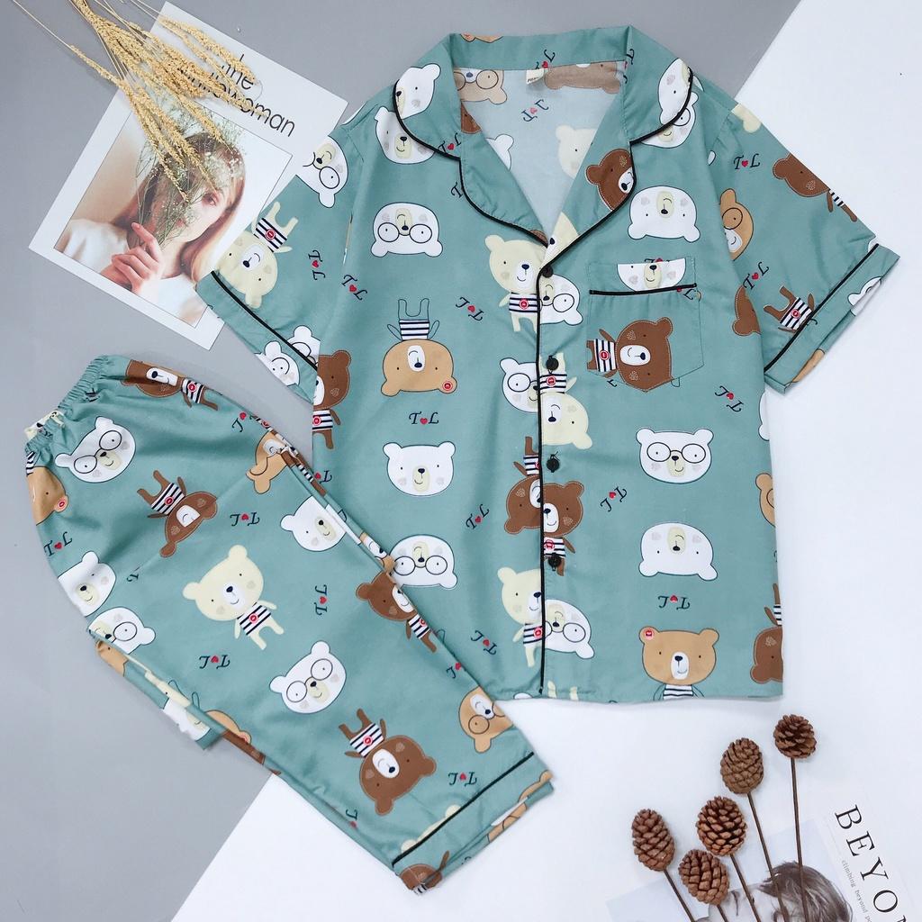 Đồ Ngủ Nữ Pijama Tay Ngắn Quần Dài Vải Kate Thái Loại 1, Bộ Mặc Nhà Thu Đông HATIBO