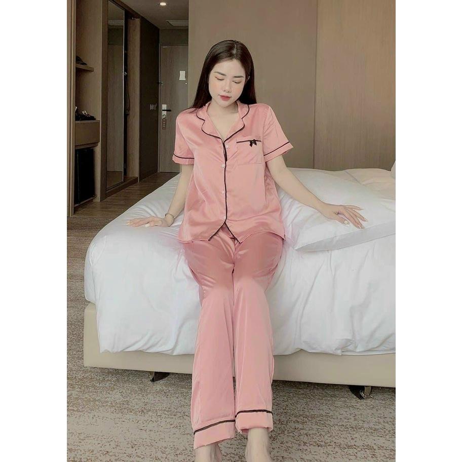 Bộ Đồ Ngủ Pijama Lụa Gấm Cao Cấp-bộ đồ sau sinh tiện lợi