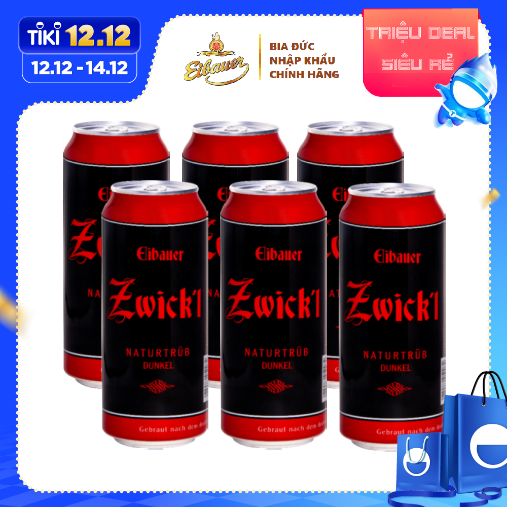 [Chính Hãng] Bia Đen Thầy Tu EIBAUER ZWICK'L Nhập khẩu từ Đức - Combo 6 Lon Đen 500ml