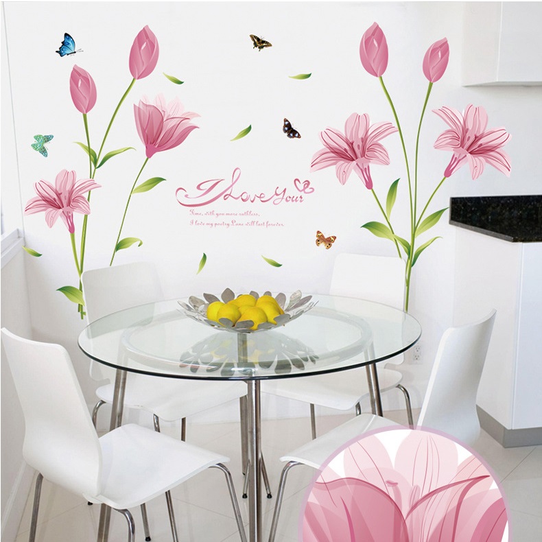 Decal Hoa anh thảo hồng AmyShop DH07897 ( 85 x 160 cm )