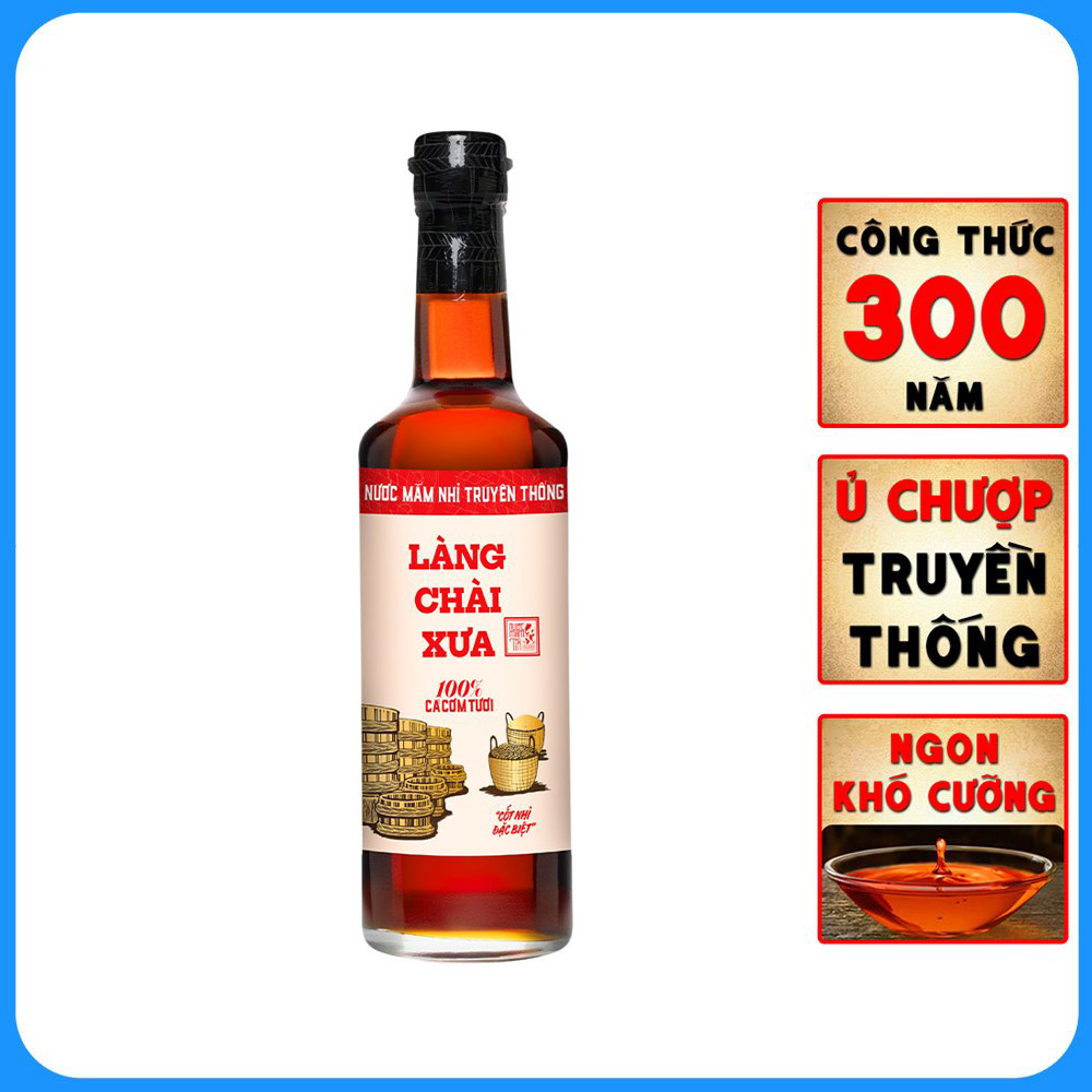 Nước mắm nhỉ Làng Chài Xưa truyền thống nhãn đỏ chai thủy tinh 500ml cốt nhỉ đặc biệt vị đậm đà gu ông bà xưa từ 100% cá cơm tươi không chất bảo quản