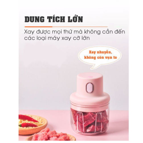 Máy Xay tỏi ớt Sạc Pin đa năng, Dụng cụ xay thịt cầm tay cao cấp 250ml, Máynghiền củ quả nhỏ gọn, tiện dụng -XayToi-Pin