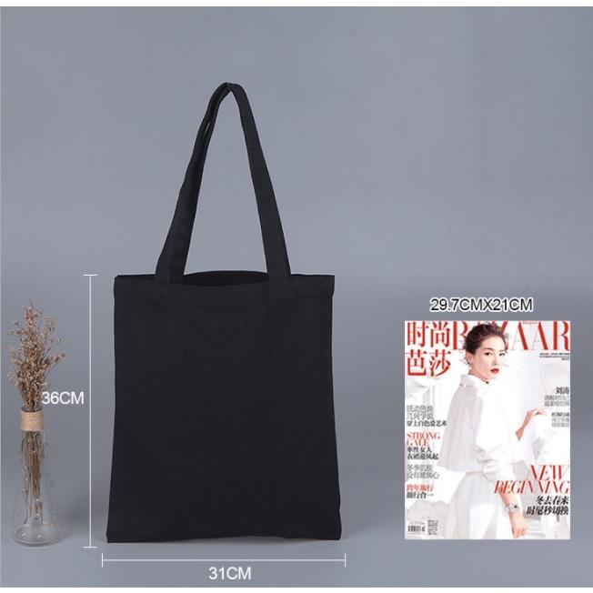 Túi vải Canvas trơn Trương Gia không khóa kéo Kích thước Cao 33cmx Rộng 26cm - Màu đen