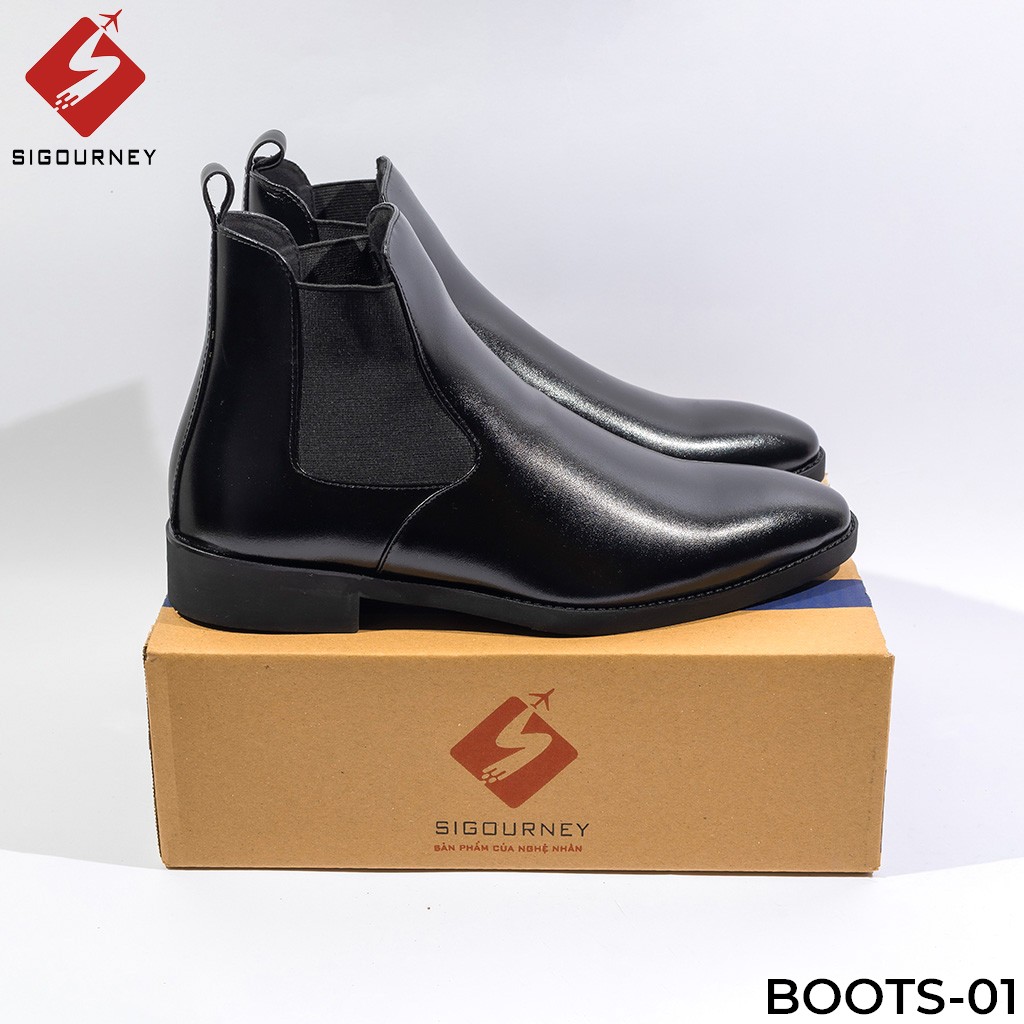 Giày Chelsea Boots DA BÒ THẬT BOOTS-01 Đen Làm Từ Da Bò Nhập Khẩu Bảo Hành 18 Tháng