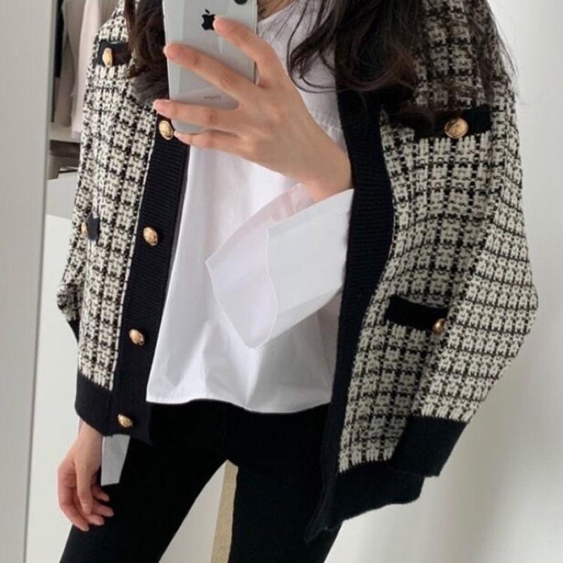 Áo khoác len cardigan form rộng nữ tính