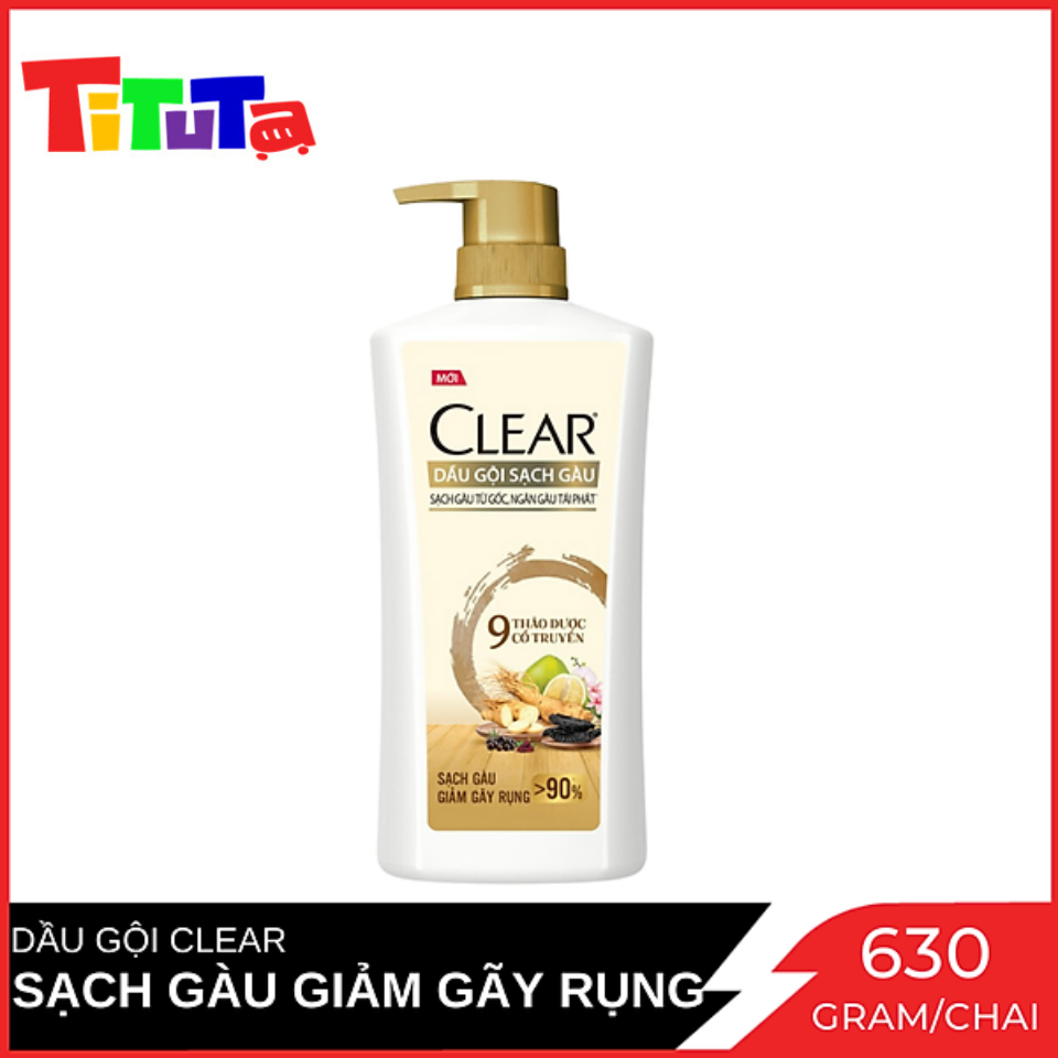Dầu Gội CLEAR 9 Thảo Dược Cổ Truyền Sạch Gàu Giảm Gãy Rụng Chai 630G