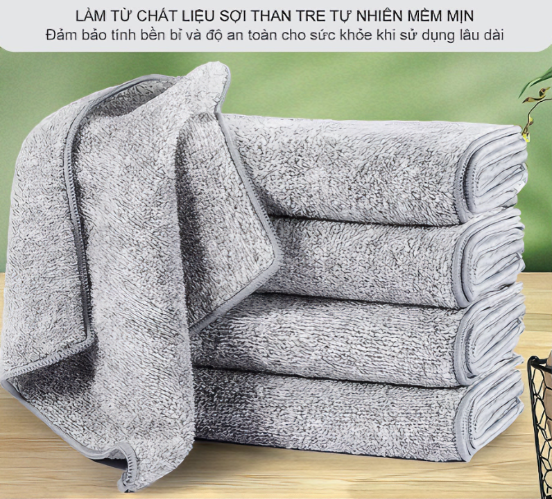 Set 10 khăn lau đa năng nhà bếp sợi than tre mềm mại siêu thấm hút kháng khuẩn 25cm - Hàng chính hãng