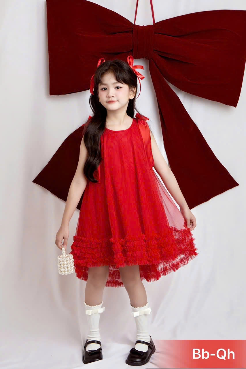 Đầm váy babydoll cho bé gái kiểu phối nơ diện noel giáng sinh năm mới lễ tết từ 10-40kg