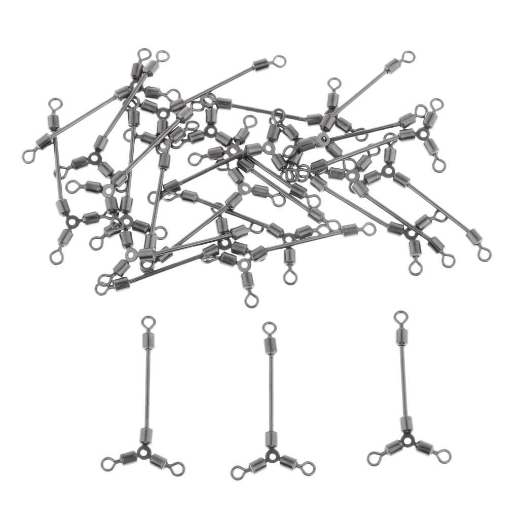 50pcs 3 Way Fishing Swivels Snaps Long Leg O-shape Rolling Swivels Fishing Tackle