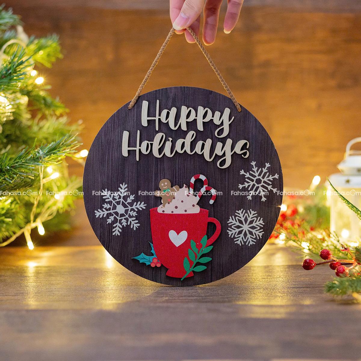 Bảng Gỗ Tròn Treo Tường Trang Trí Giáng Sinh - Bách Mộc - Ly Kem Tuyết