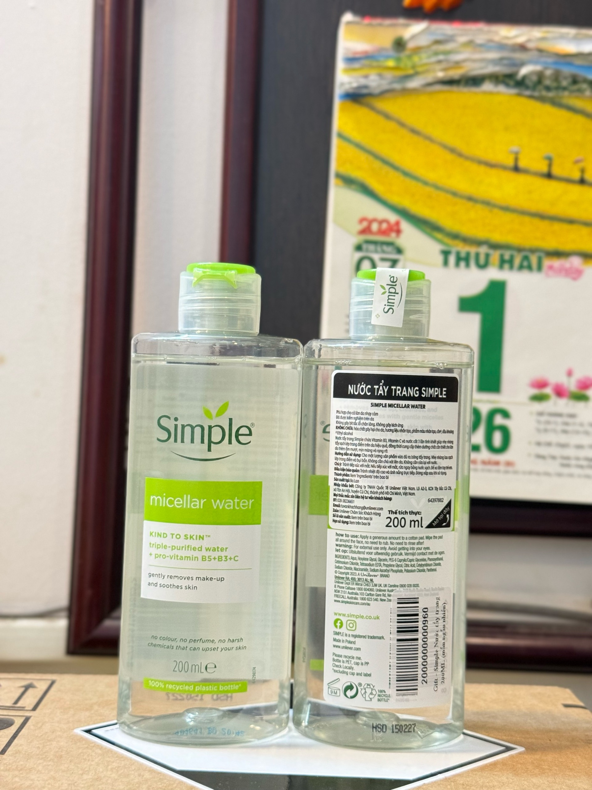 Nước Tẩy Trang SIMPLE Micellar Water 200ml - 400ml - Làm Sạch Trang Điểm - Không Chứa Cồn Gây Khô Rát