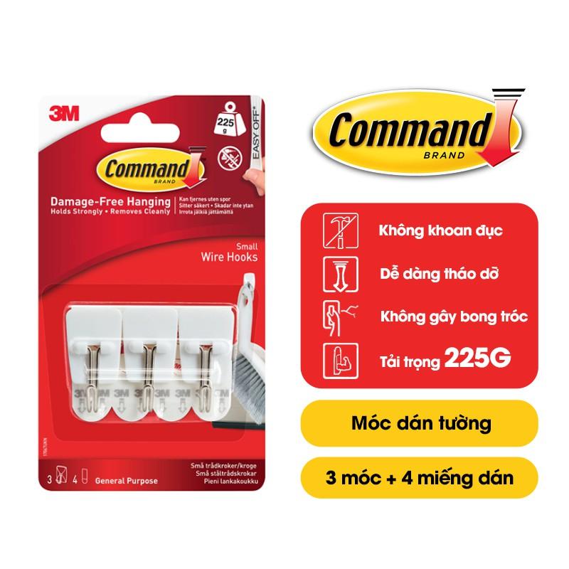 [Made in USA] Móc dán tường đầu kim loại Command 3M vỉ 3 cái cỡ nhỏ chịu lực 225g - Độ bền cao, bám cực chắc, tháo cực dễ 17067