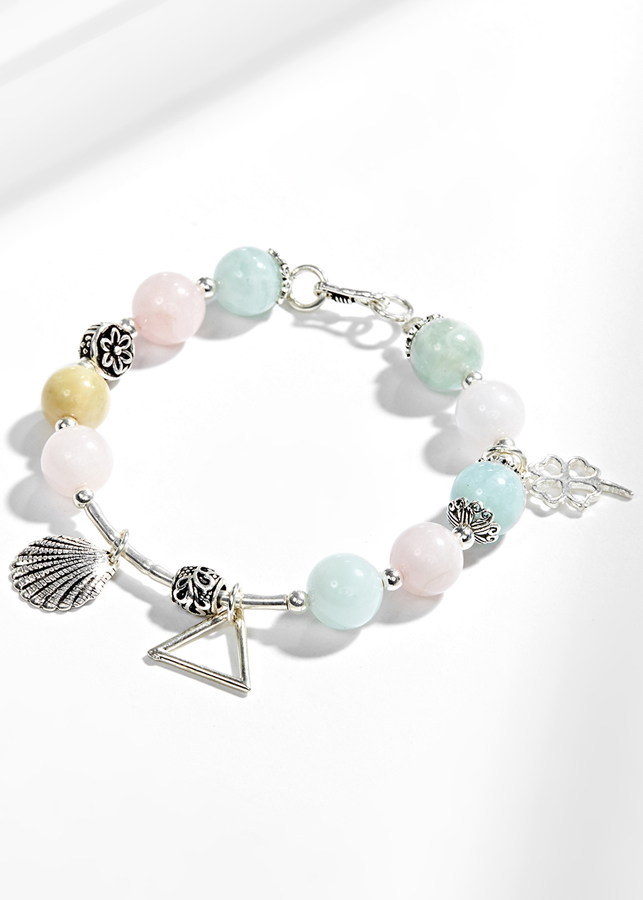 Vòng Tay Đá Beryl Đa Sắc Phối Charm Cỏ 4 Lá Bạc  Ngọc Quý Gemstones