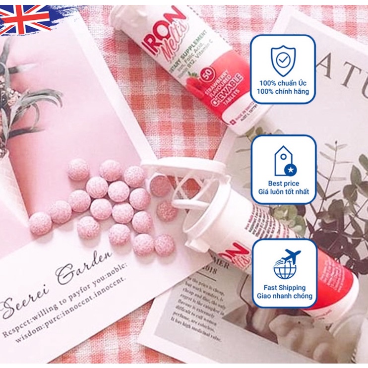 Viên sắt ngậm vị dâu Iron Melts Chewable, Úc bổ sung sắt cho bé từ 4 tuổi trở lên, mẹ bầu và mẹ sau sinh