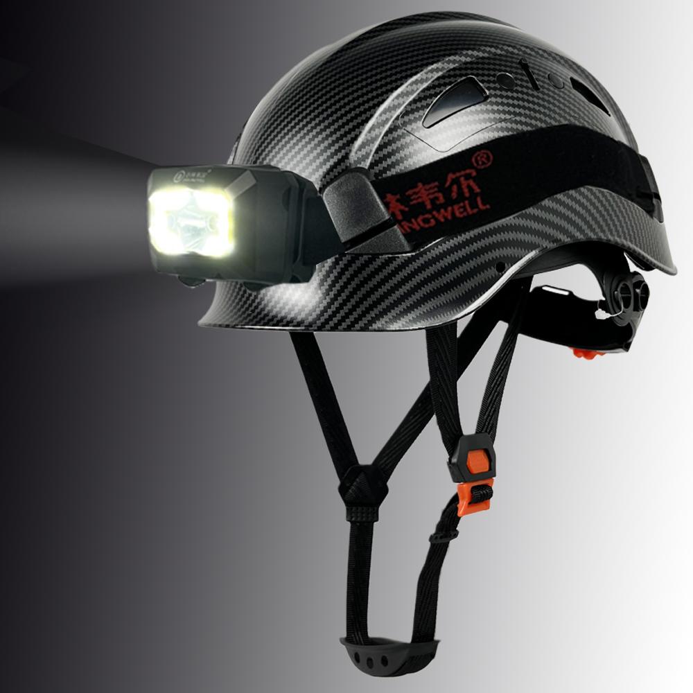 Mũ bảo hiểm an toàn bằng sợi carbon với đèn LED nhẹ abshat ansi công việc công nghiệp