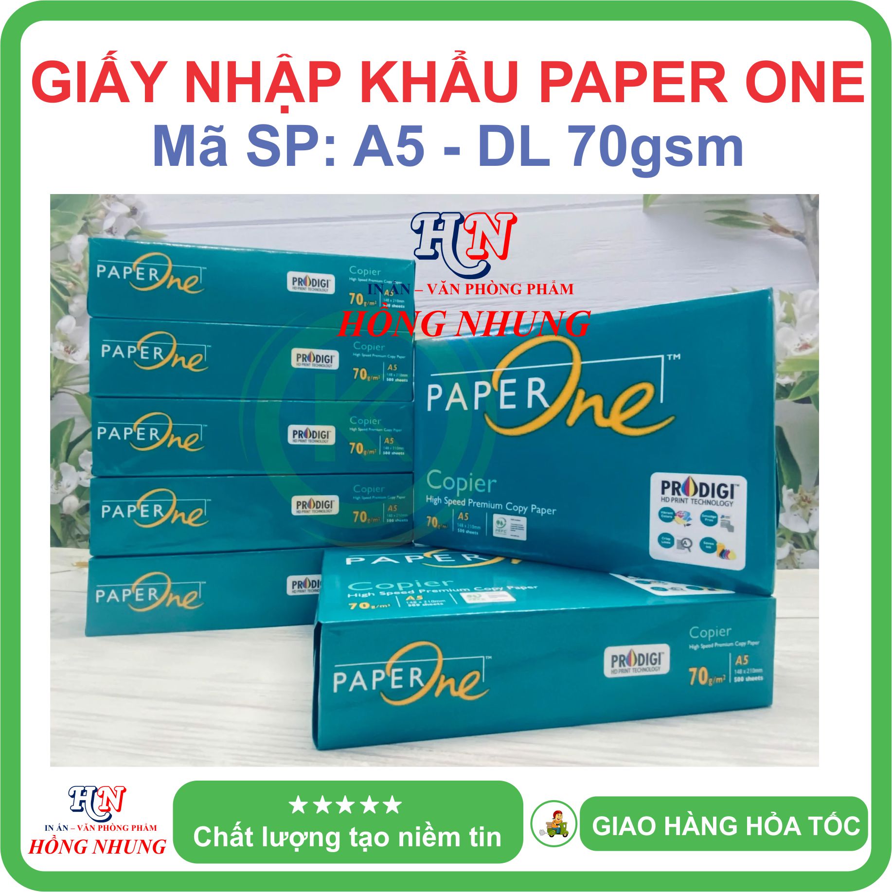 [HỒNG NHUNG] Giấy In A5 Paper One - Định Lượng 70gsm, Chất Lượng Tốt, Hàng Giấy Thùng