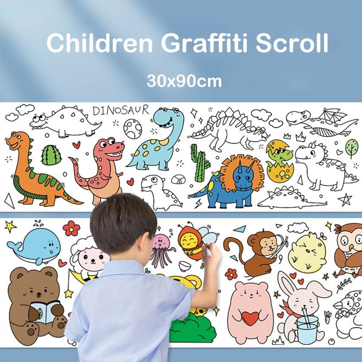 Cuộn tranh tô màu khổ lớn dài 3m, rộng 30cm : Graffiti scroll for children. Decan dán tường, cắt dán sticker cho bé