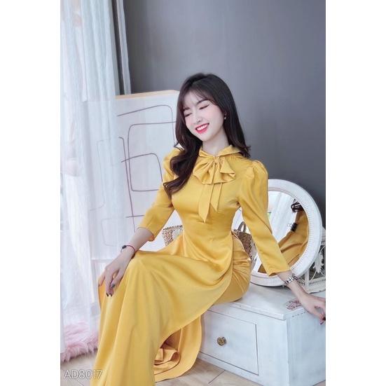 Áo dài nơ cổ lụa tuyết nhung