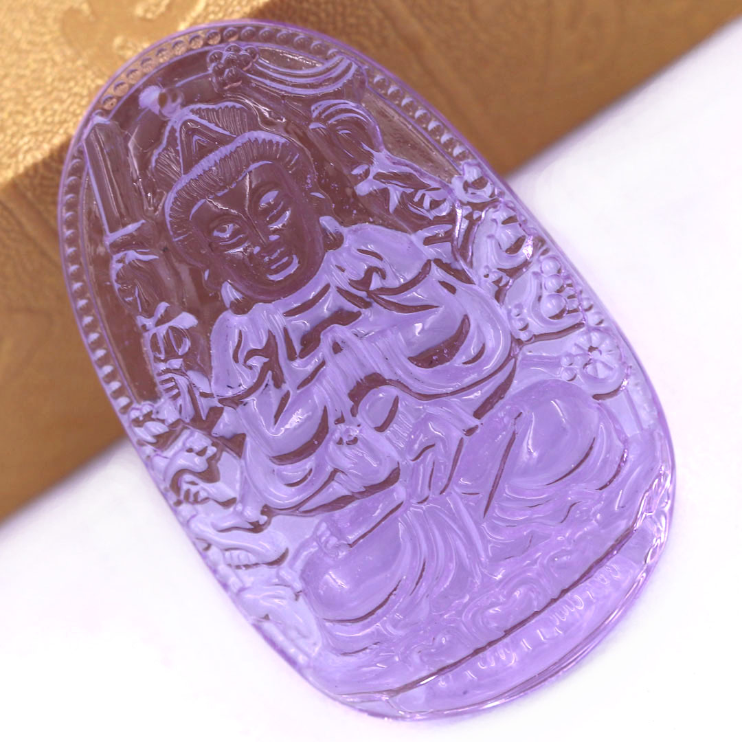 Mặt Phật Thiên thủ thiên nhãn 5 cm  pha lê tím kèm móc và dây chuyền inox, Mặt Phật bản mệnh, Quan âm nghìn tay nghìn mắt