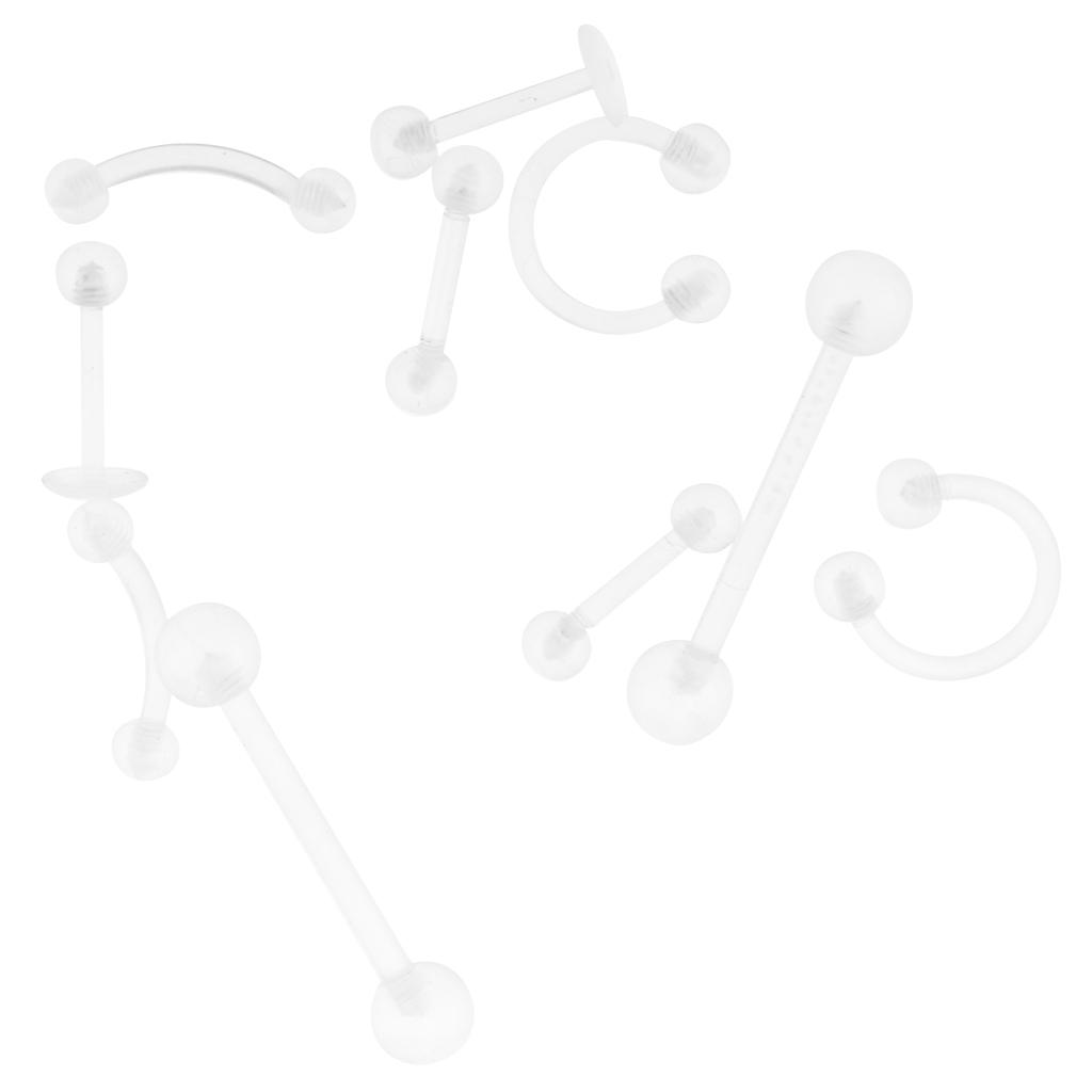 10Pcs Acrylic Body Piercing Jewelry Eyebrow Tongue Bar Lip Nose Rings Studs