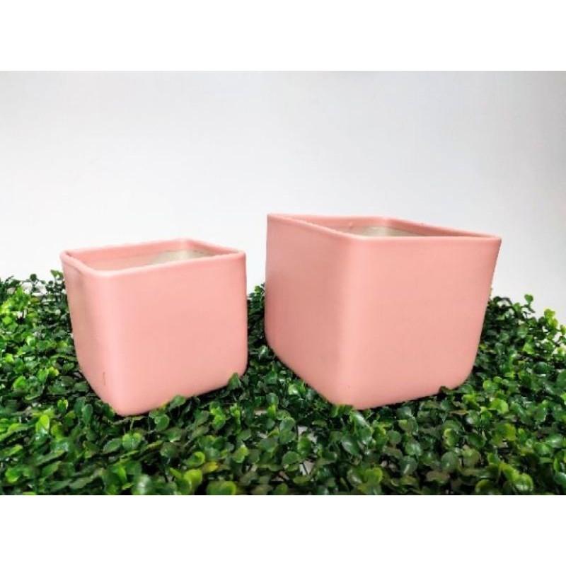 Chậu sứ hình vuông màu trắng hiện đại, độc đáo, men lạnh trơn, trồng cây phong thủy, cây để bàn siêu sang