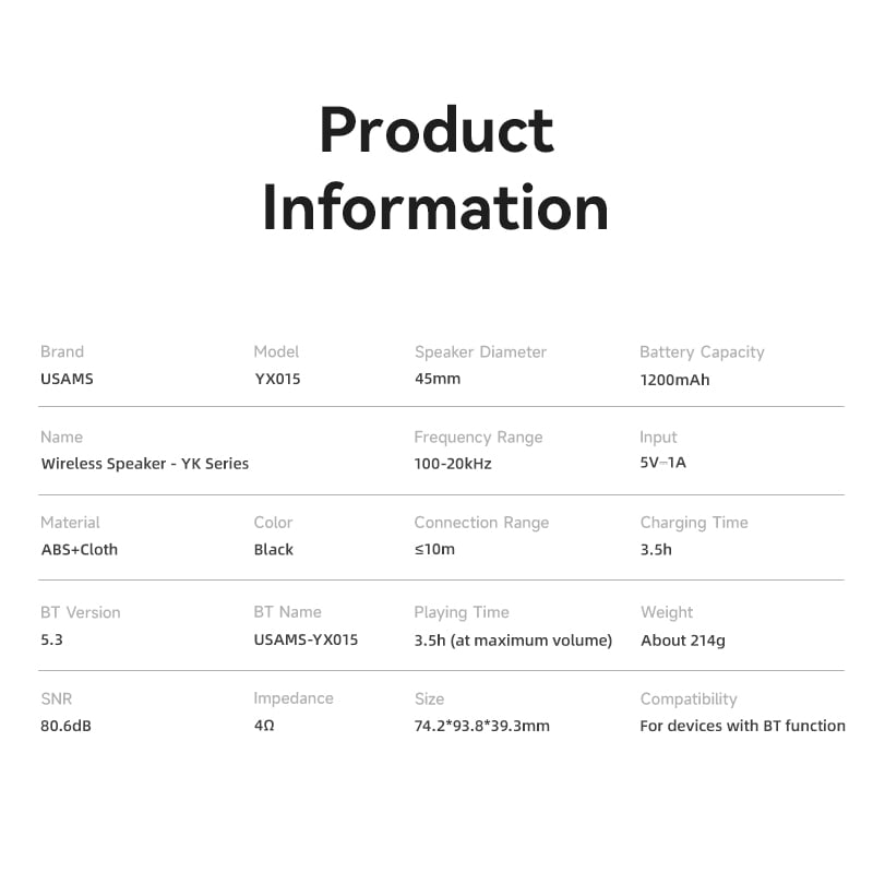 Loa Bluetooth Di Động USAMS YX015 BT5.3 Wireless Speaker - Hàng Chính Hãng