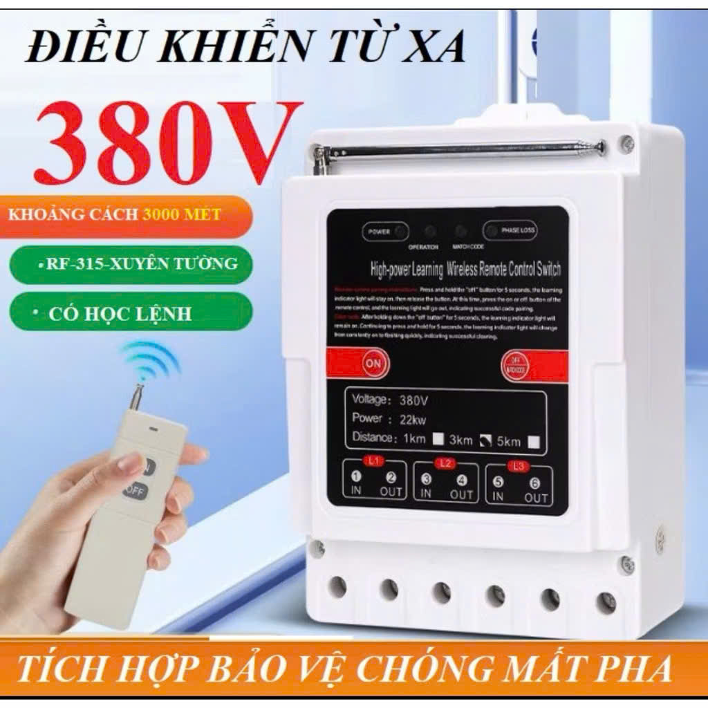 Điều Khijển Từ Xa 3000 Mét 1 Pha &amp; 3 Pha 22kW - Chống Mất Pha, Tải Khỏe Siêu Bền, Loại Xịn, đèn trang trí, đồng hồ trẻo tường