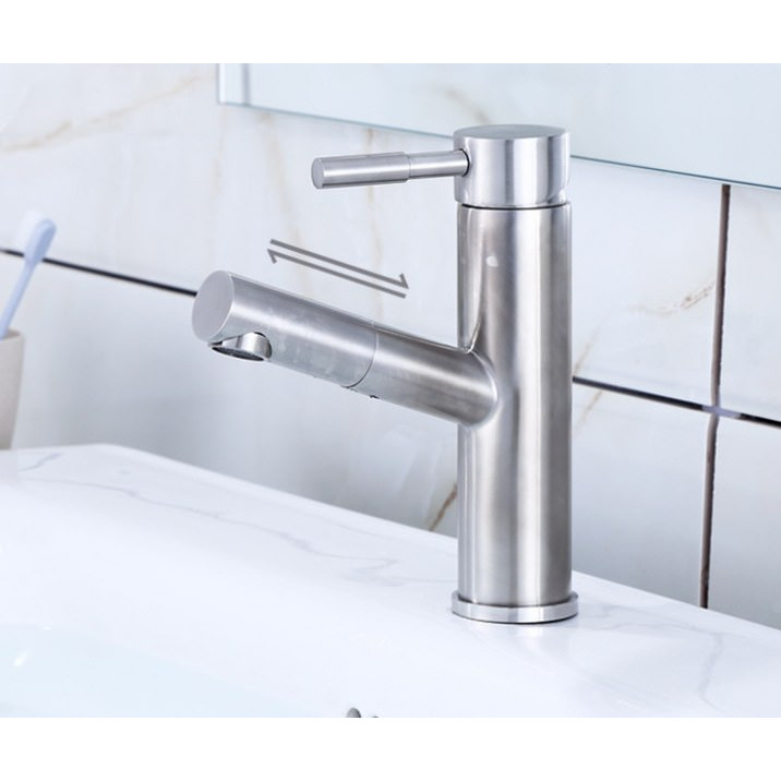 Vòi Lavabo nóng lạnh trụ tròn kiêm đầu xịt SUS304 + 2 dây cấp - ITALIA
